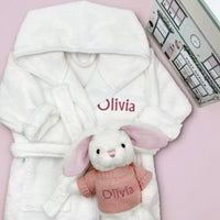 Bunny & Bathrobe Personalized Baby Set in Pink