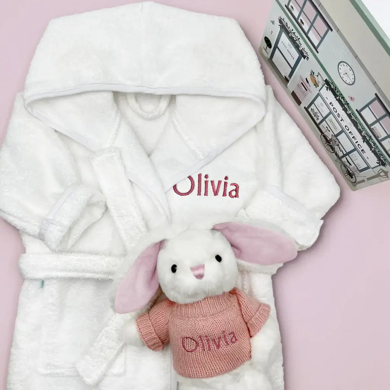 Bunny & Bathrobe Personalized Baby Set in Pink