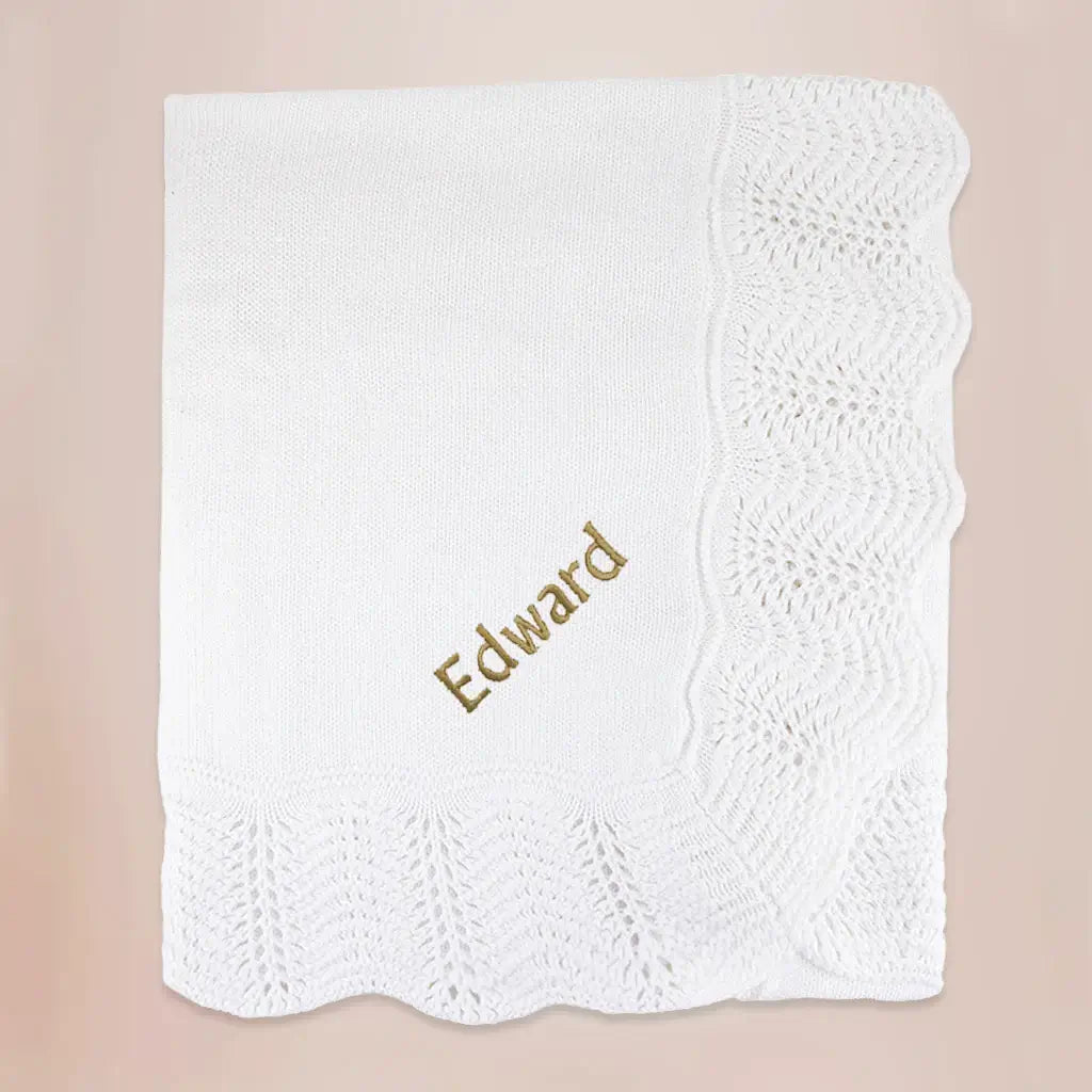 Christening Baby Blanket With Gold Embroidery