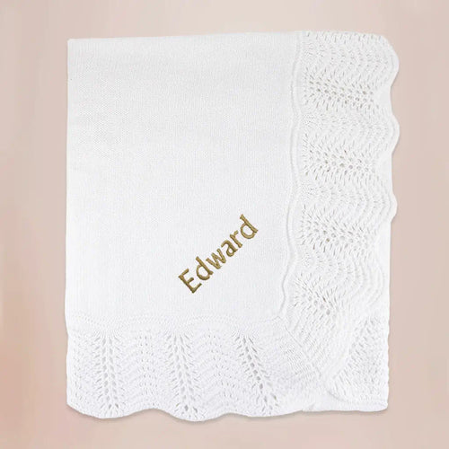 Christening Baby Blanket With Gold Embroidery