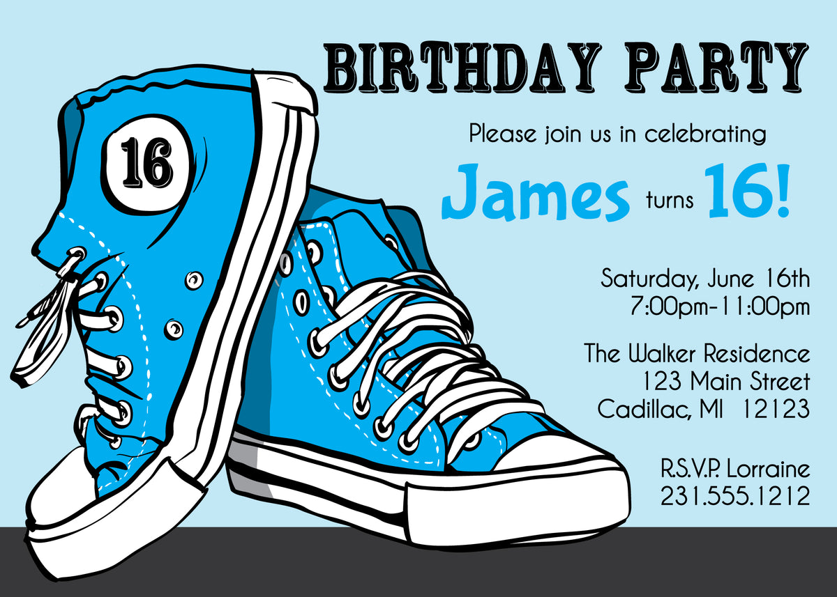 Teenage Tennis Shoe Birthday Invite