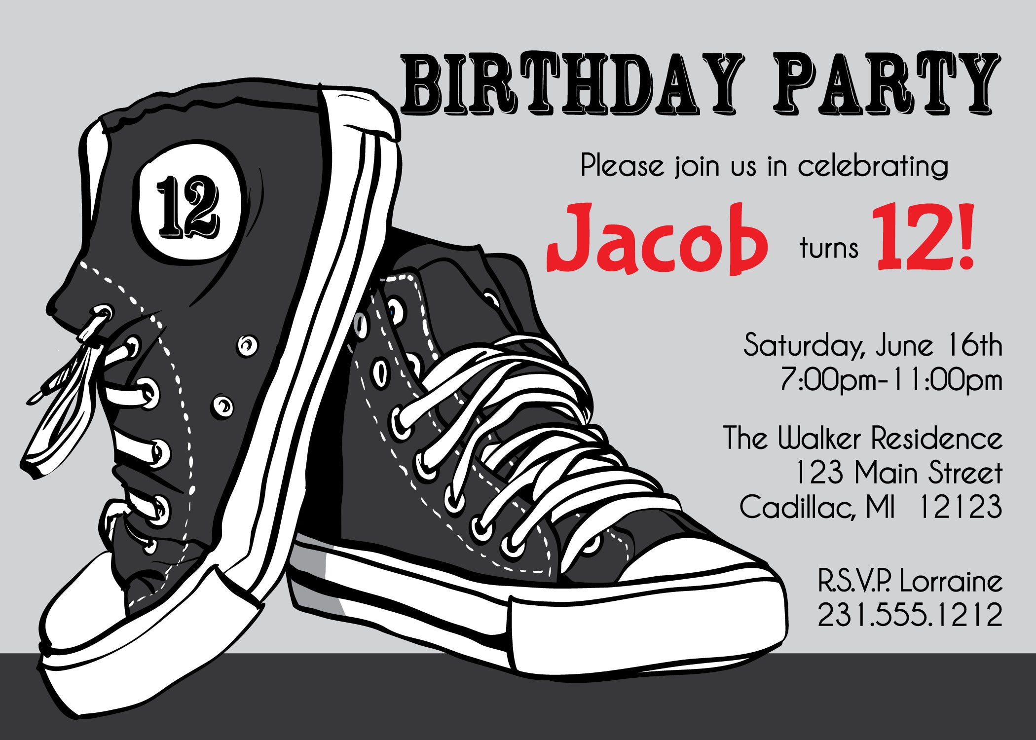 Teenage Tennis Shoe Birthday Invite
