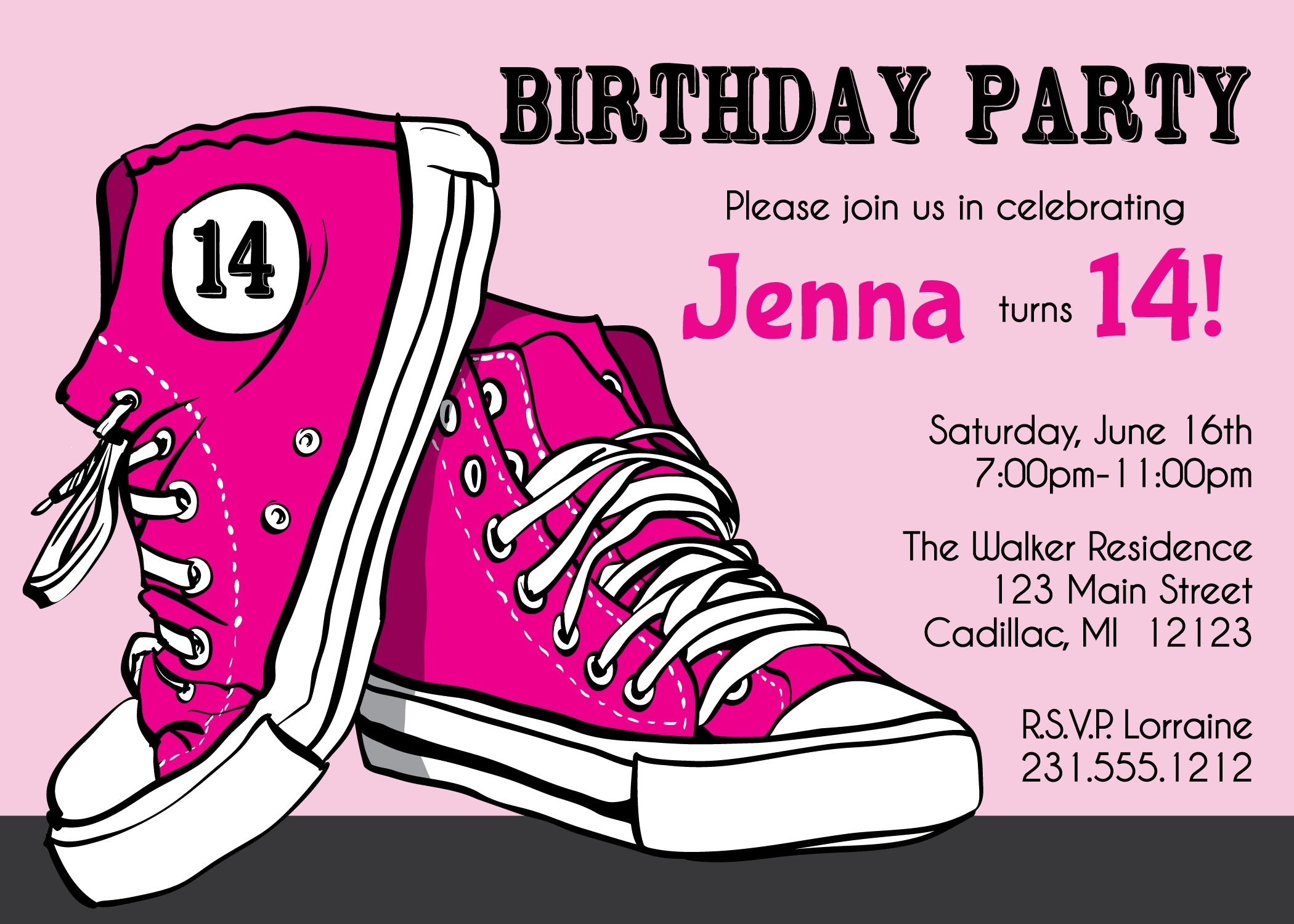 Teenage Tennis Shoe Birthday Invite