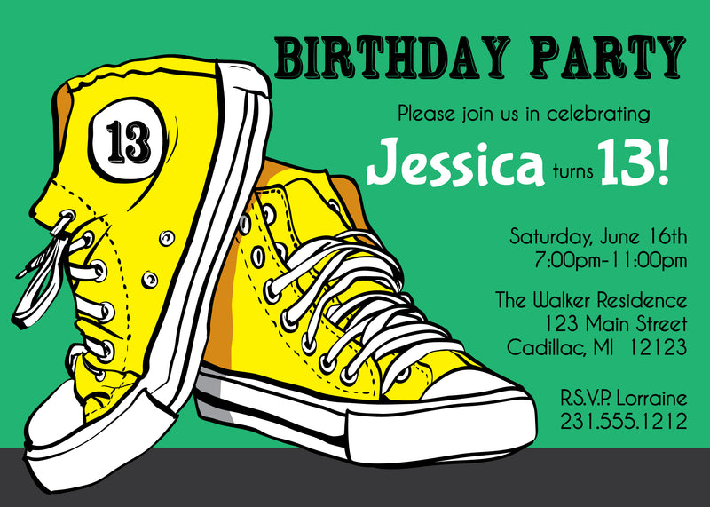 Teenage Tennis Shoe Birthday Invite