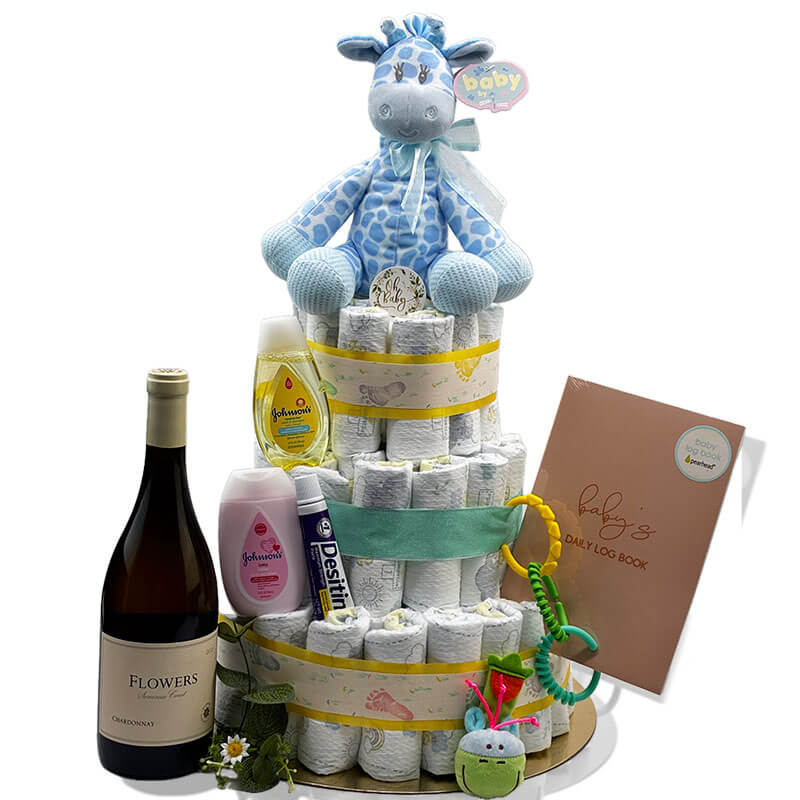 Diaper Delight with a Splash of Champagne Diaper Cake
