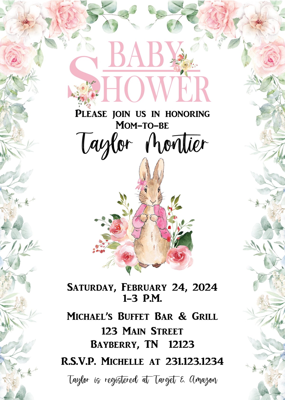 Flopsy Rabbit Baby Shower Invitation