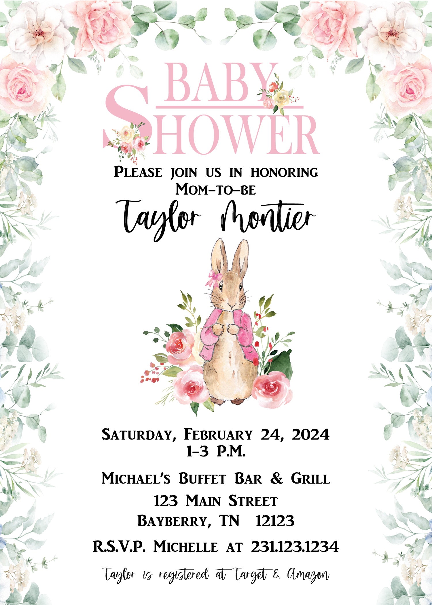 Flopsy Rabbit Baby Shower Invitation