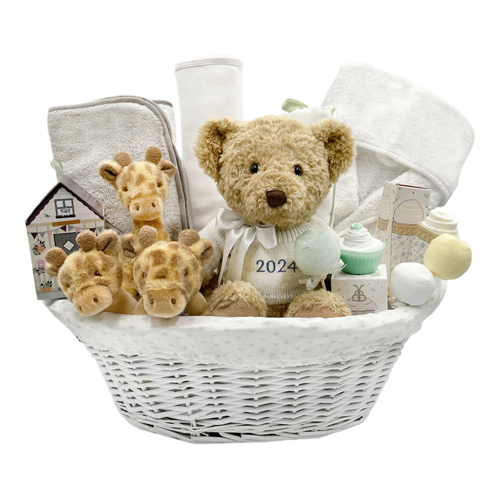 Happy First Year New Baby Neutral Basket Stork Baby Gifts
