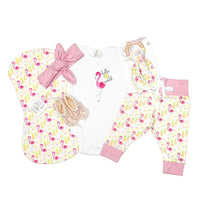 Pink Flamingo Hello World - Organic Baby Girl Basket
