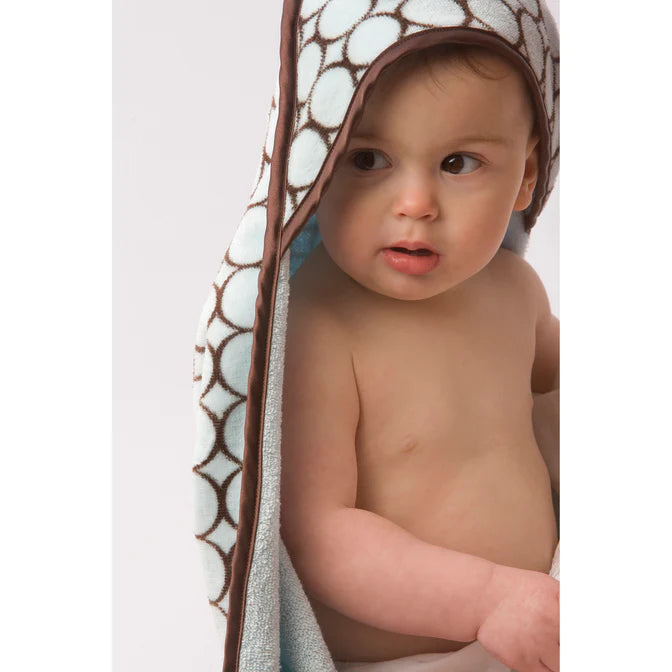 Terry Velour Hooded Towel - Brown Mod Circles, Pastel Blue (BGB-0060)