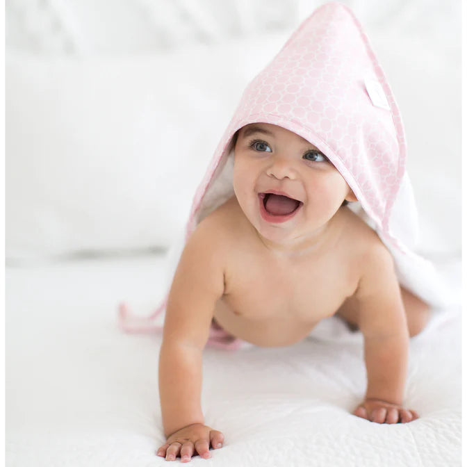 Terry Velour Hooded Towel - Mini Mod Circles, Pastel Pink (BGB-0061)