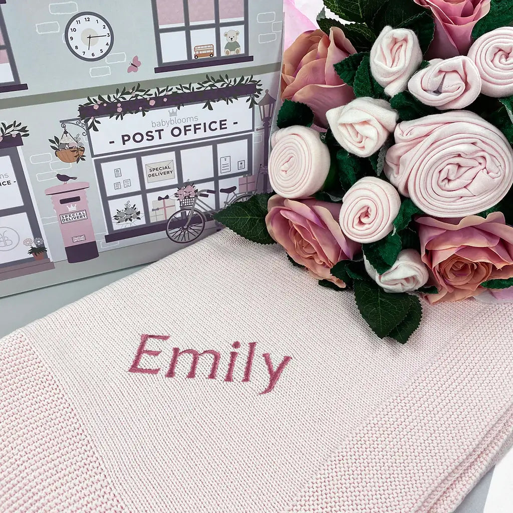 Knitted Blanket & Bouquet Baby Girl Gift Set
