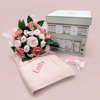 Knitted Blanket & Bouquet Baby Girl Gift Set