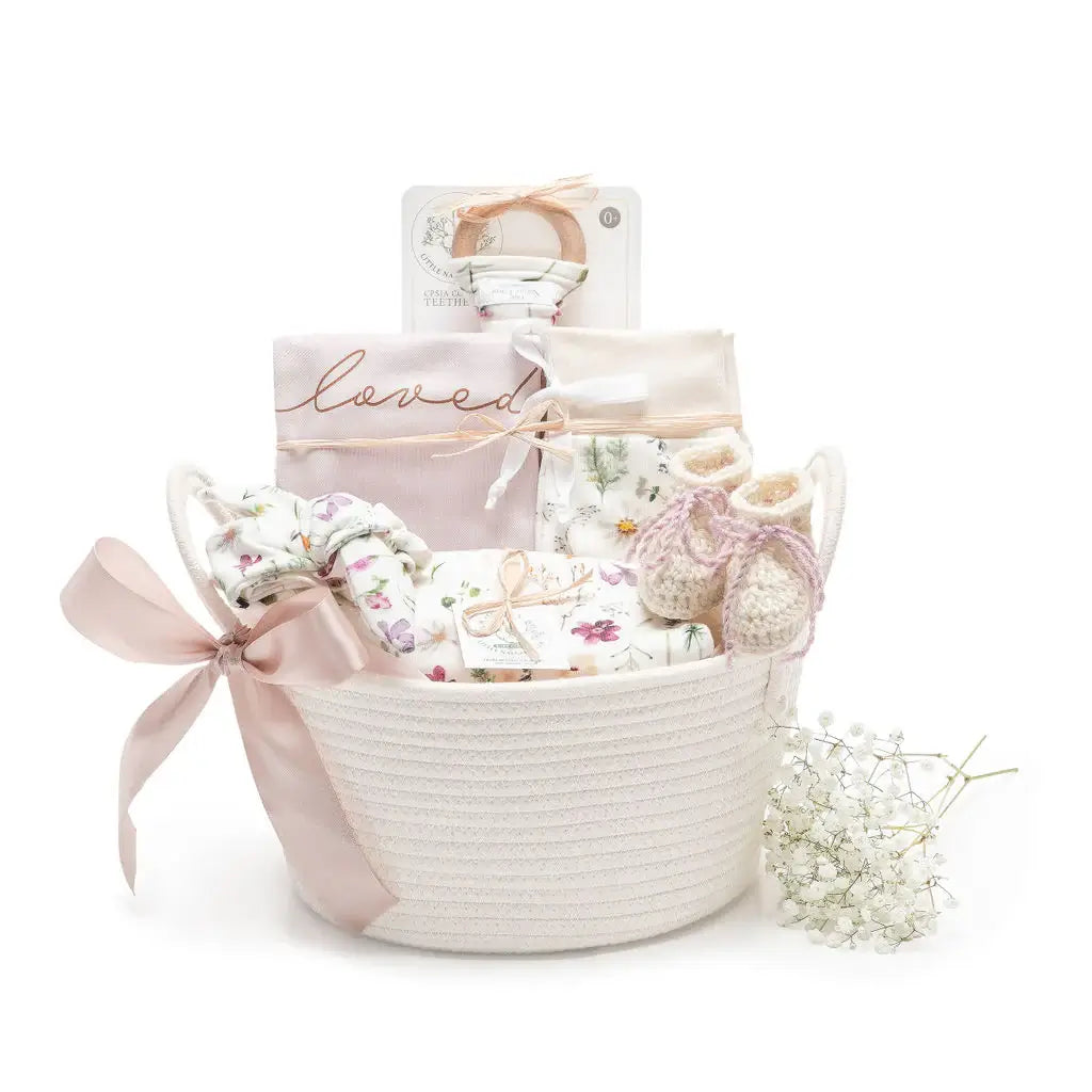 A Lilac Floral First - Premium Organic Baby Girl Basket