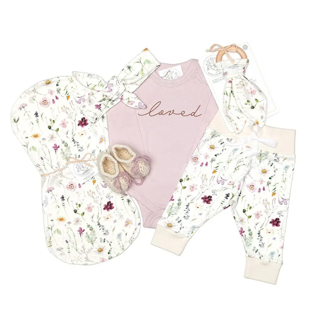A Lilac Floral First - Premium Organic Baby Girl Basket