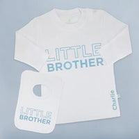 Little Brother Gift Set - Personalized Long Sleeve T-Shirt & Bib - Blue