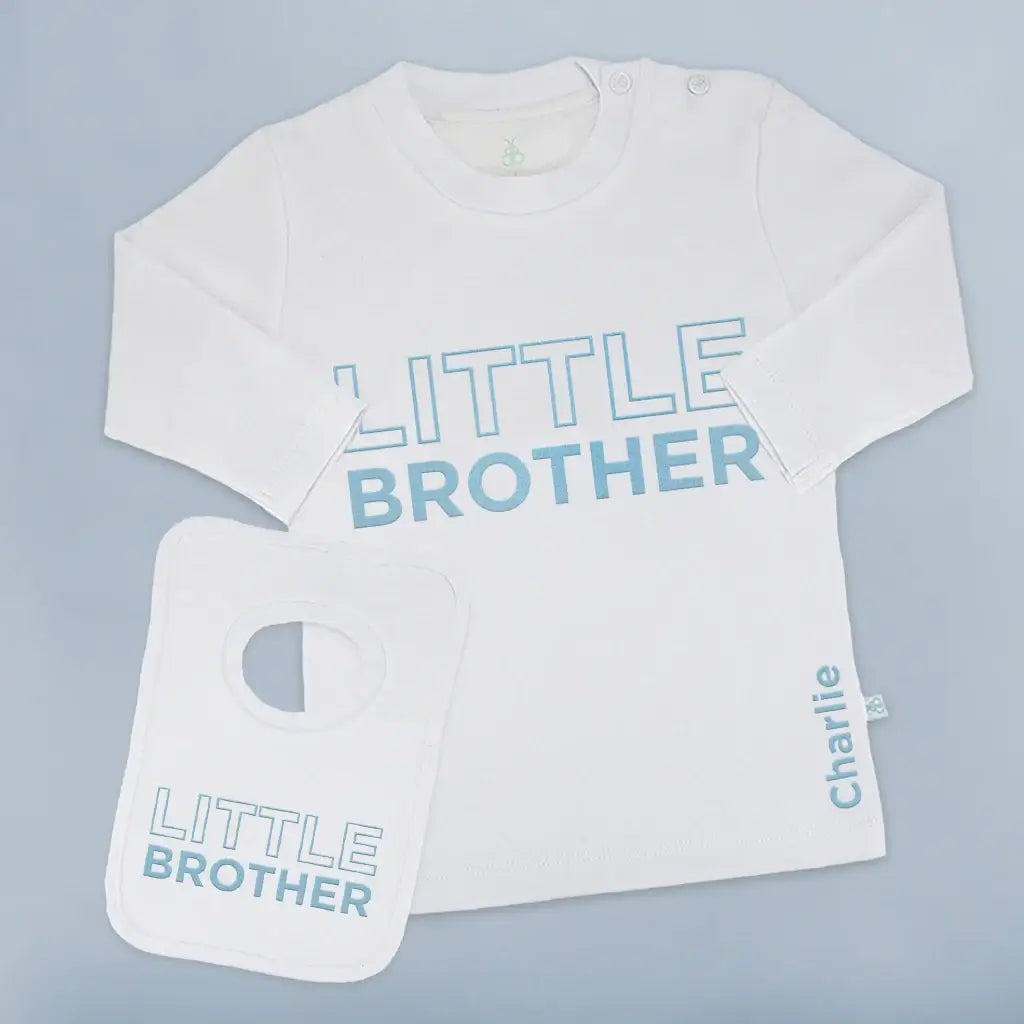 Little Brother Gift Set - Personalized Long Sleeve T-Shirt & Bib - Blue