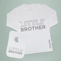 Little Brother Gift Set - Personalized Long Sleeve T-Shirt & Bib - Blue