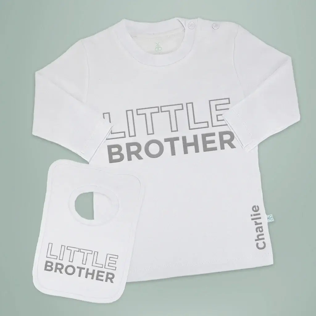 Little Brother Gift Set - Personalized Long Sleeve T-Shirt & Bib - Blue