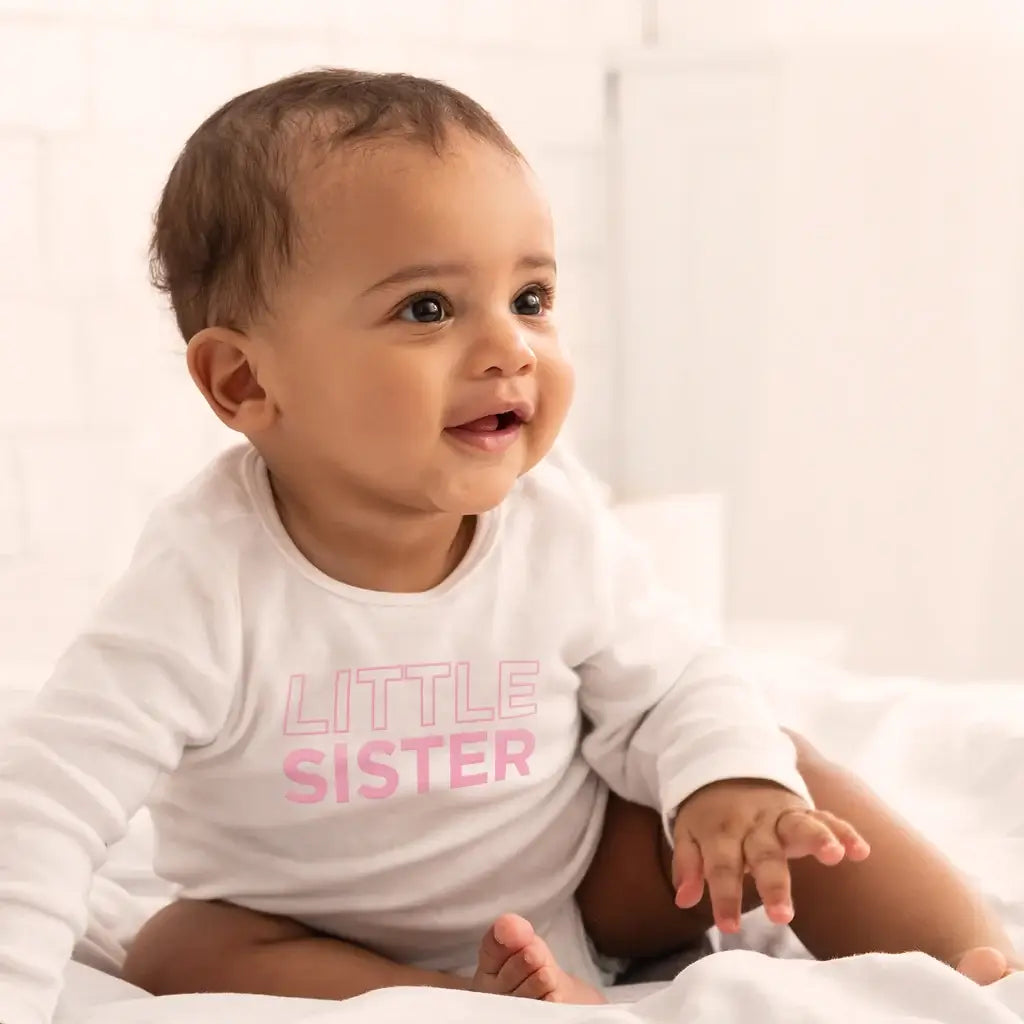 Little Sister Gift Set - Personalized Long Sleeve T-Shirt & Bib - Pink