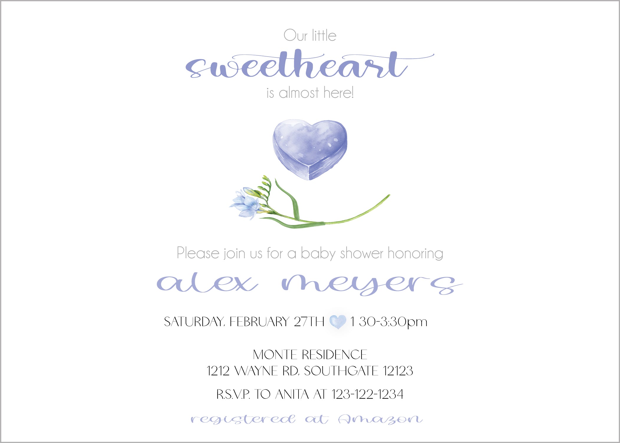 Little Sweetheart Baby Boy Shower Invitation
