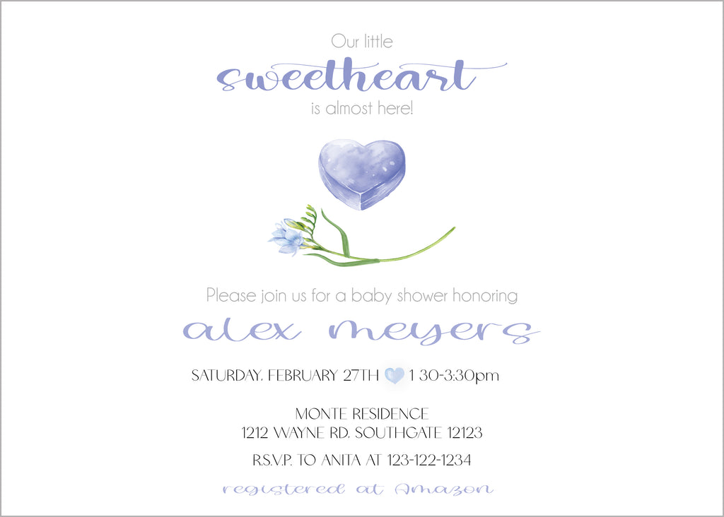 Little Sweetheart Baby Boy Shower Invitation