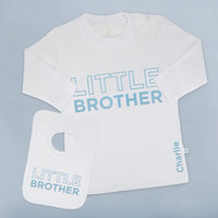 Little Brother Gift Set - Personalized Long Sleeve T-Shirt & Bib - Blue