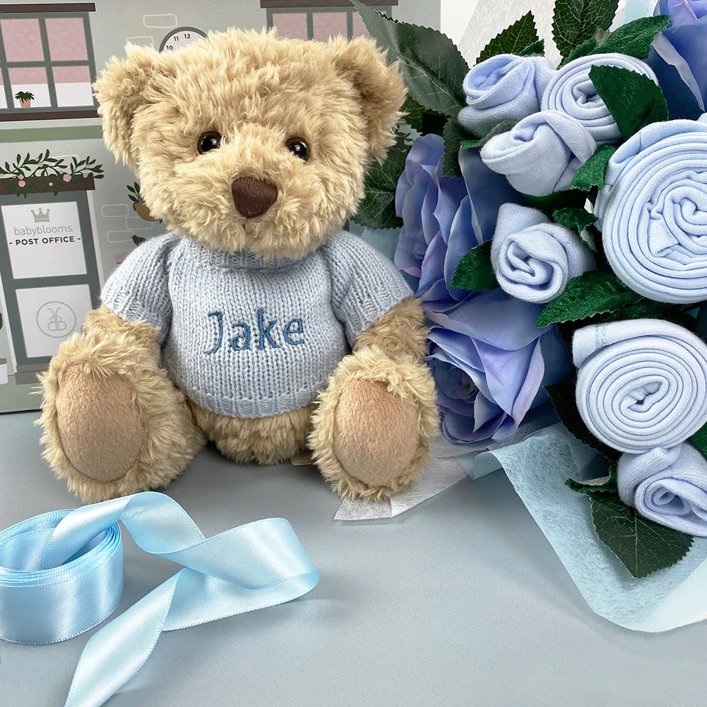 Personalized Bear & Luxury Bouquet Baby Boy Layette Set
