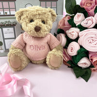 Personalized Bear & Luxury Bouquet Baby Girl Layette Set