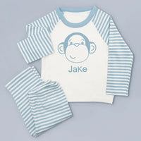 Personalized Plush Monkey with Pajamas (Blue, Pink or Red)