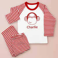 Personalized Plush Monkey with Pajamas (Blue, Pink or Red)