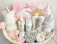 Magical Dreams Unicorn Baby Girl Gift Basket – Personalized Newborn Essentials
