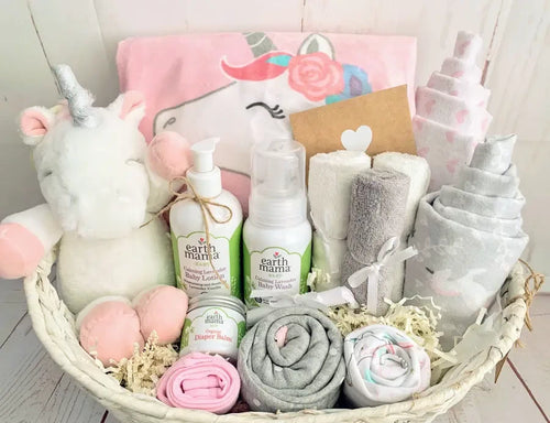 Magical Dreams Unicorn Baby Girl Gift Basket – Personalized Newborn Essentials