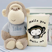 Personalized Monkey Toy W/ Soft Book & Blanket Wrap - Blue