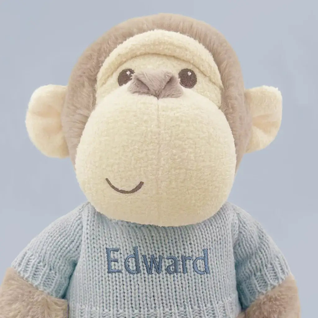 Personalized Monkey Toy W/ Soft Book & Blanket Wrap - Blue