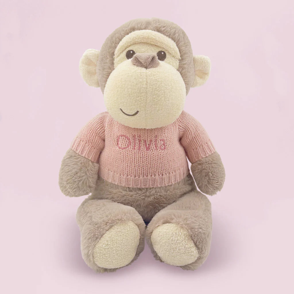 Personalized Monkey Toy W/ Soft Book & Blanket Wrap - Pink