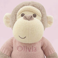 Personalized Monkey Toy W/ Soft Book & Blanket Wrap - Pink