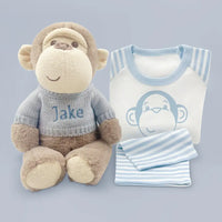 Personalized Plush Monkey with Pajamas (Blue, Pink or Red)