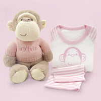 Personalized Plush Monkey with Pajamas (Blue, Pink or Red)