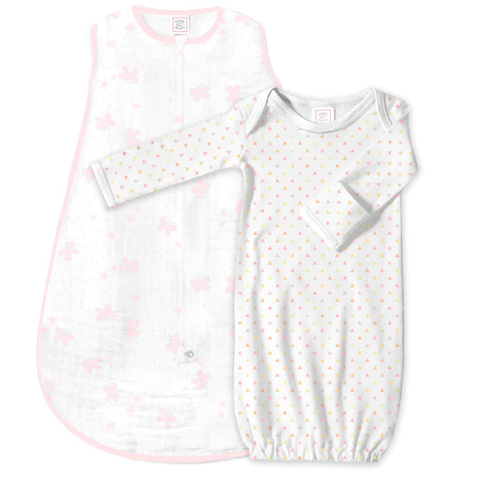 Muslin Non-Weighted zzZipMe Gown & Sack Set - Butterflies