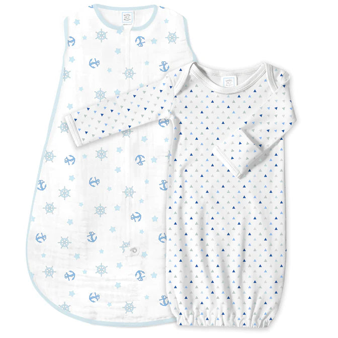 Muslin Non-Weighted zzZipMe Gown & Sack Set - Ahoy (BGB-0041)