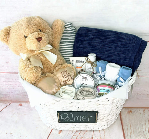 Organic & Natural Baby Boy Gift Basket – Personalized Newborn Essentials