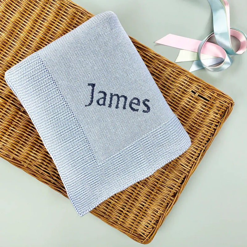 Personalized Knitted Baby Blanket | Blue