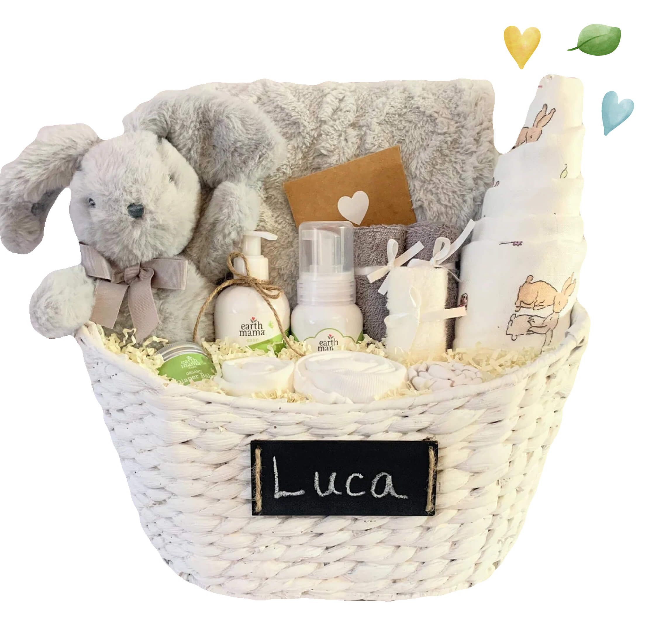 Snuggles & Cuddles Organic & Natural Gender Neutral Baby Gift Basket – Personalized