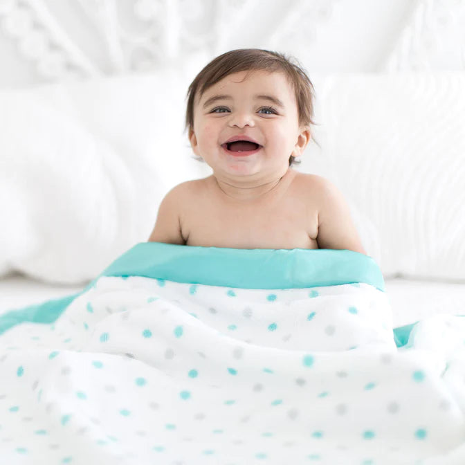 Stroller Baby Blanket - Pastel Sterling Turquoise Dots - SKU: SD-0044
