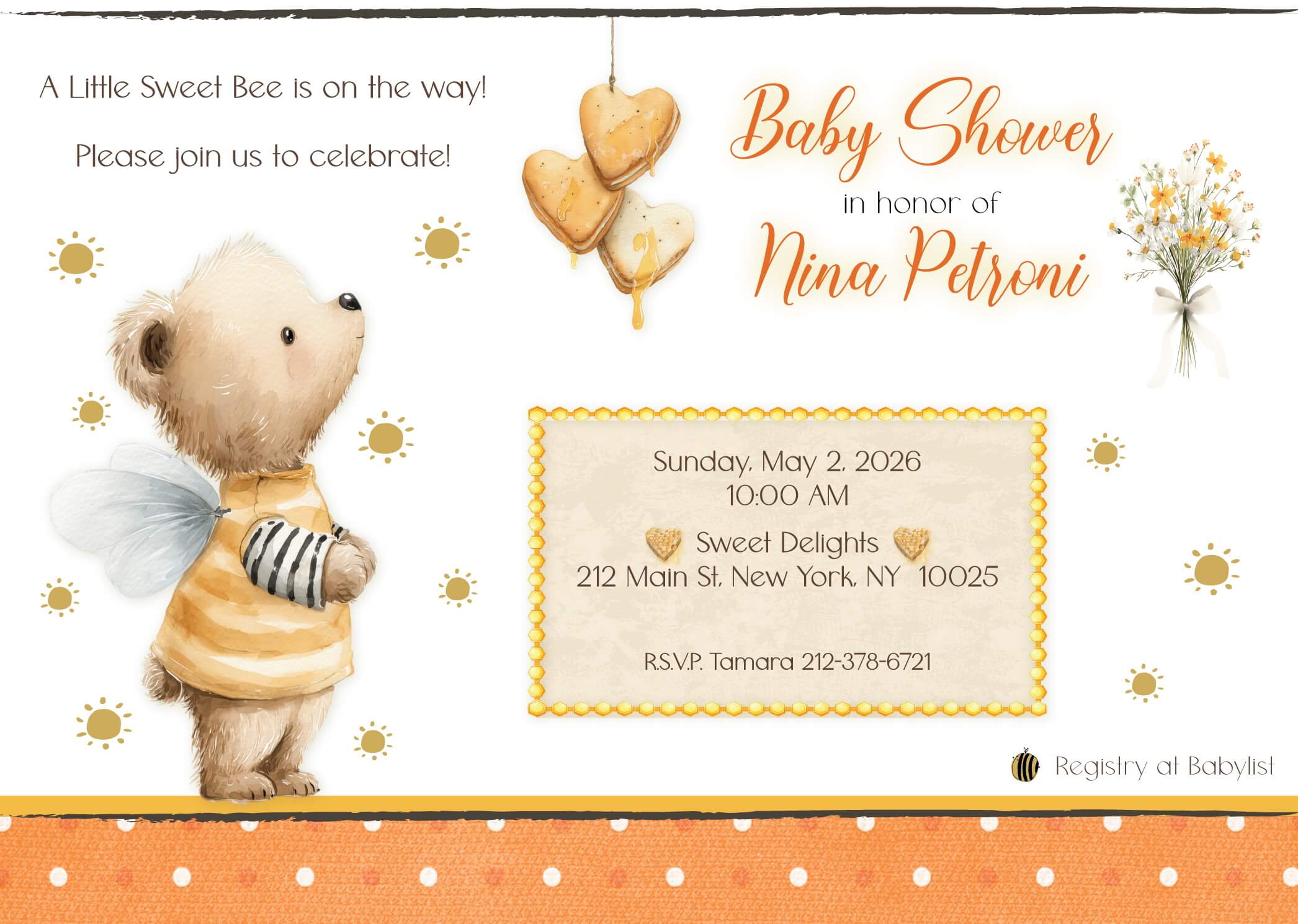 Sweet Bee Baby Shower Invitation