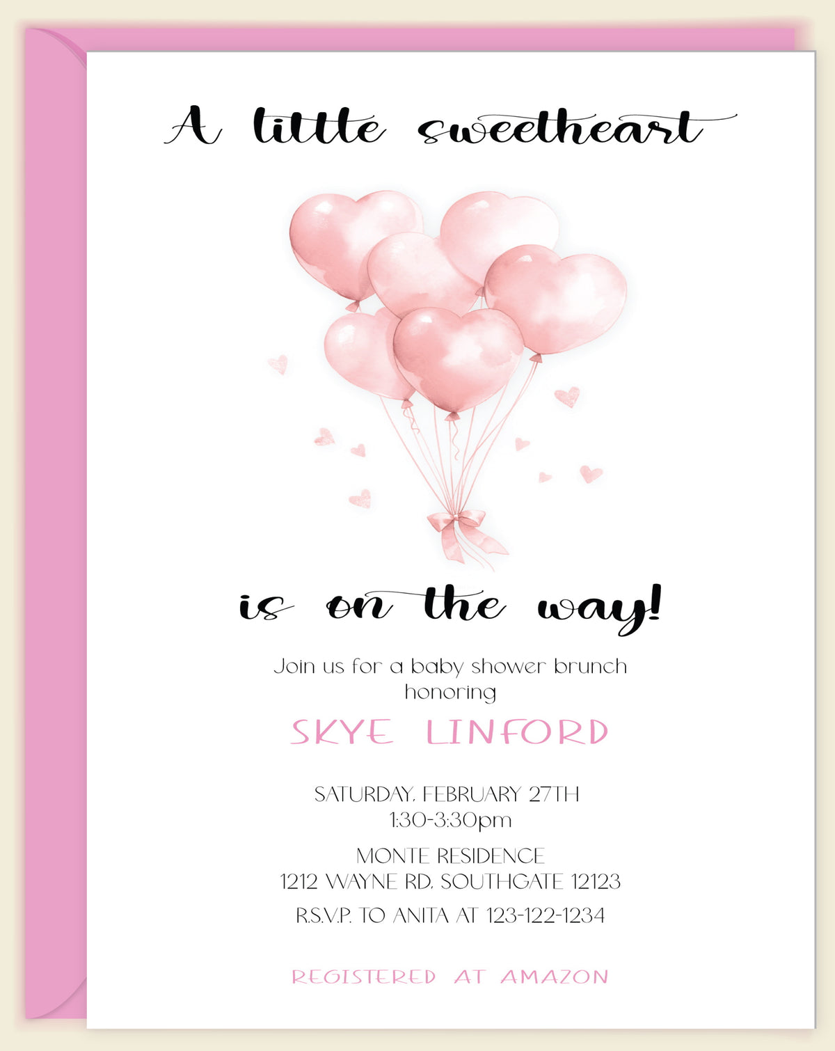 Sweetheart Balloons Baby Shower Invitation