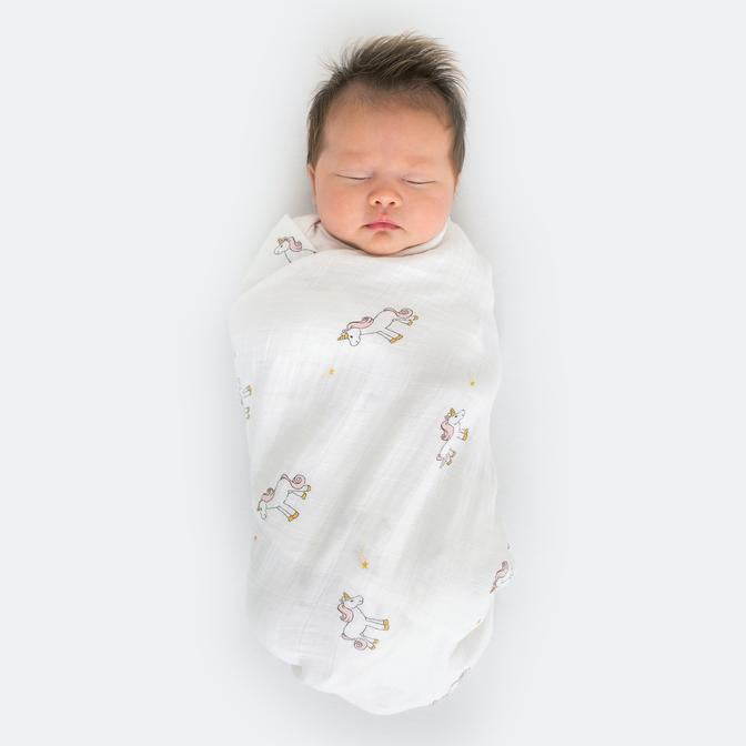 Swaddle Me Muslin Wrap & Unicorn Baby Blanket Set - SKU: BGB-0010
