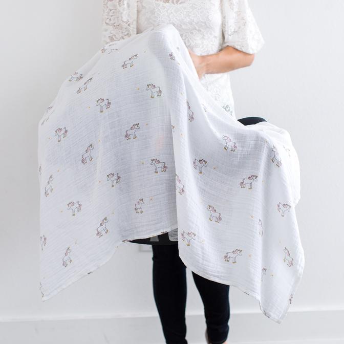 Swaddle Me Muslin Wrap & Unicorn Baby Blanket Set - SKU: BGB-0010