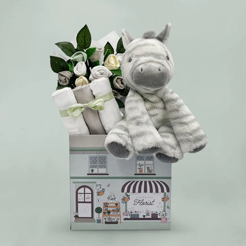 Bear & Bouquet Baby Gift Basket - SKU:  LBG1012